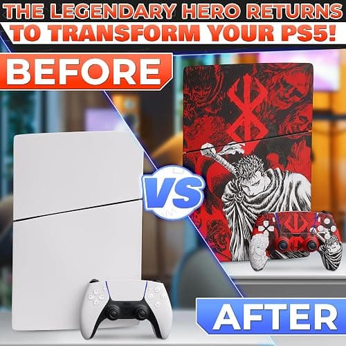 PS5 Slim Skin Anime with PS5 Controller Skin Anime Style Set - Dark/Red Warrior HD Print with Matte Finish, Cool Design & Precise Fit - Scratch-Resistant PlayStation 5 Skins for Console & Controllers thumbnail 7