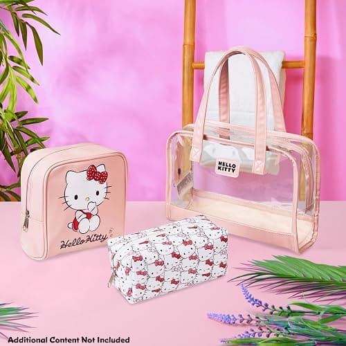 Get Trend Hello Kitty Sanrio Kawaii Makeup Bag 3 Pc Set for Girls, Teens | Clear Travel Toiletry Bag with Handles, Zipped Cosmetic Case & Makeup Pouch for Skincare, Brushes, Gifts for Girls, Women thumbnail 2