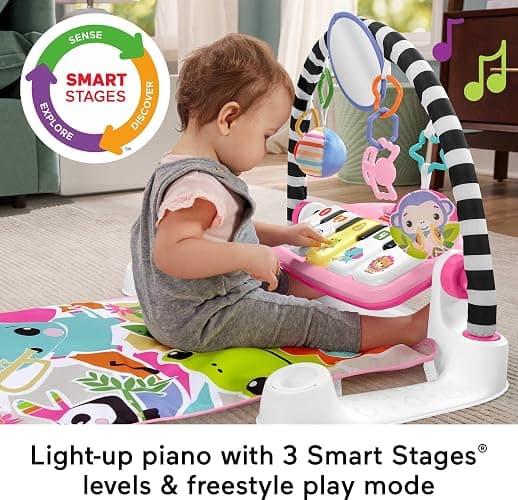 Fisher-Price Baby Playmat Glow and Grow Kick & Play Piano Gym, Pink Musical Learning Toy with Developmental Activities for Newborns 0+ Months thumbnail 6