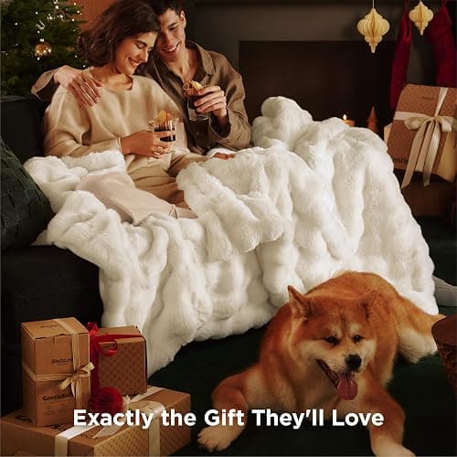 Bedsure GentleSoft Fluffy Fuzzy Throw Blanket, Soft Cozy Faux Fur Fleece Minky Blanket, Room Decor Couch Bed Cover Winter Bedding, Thick Warm Plush Velvet Christmas Women Men Gifts, 870GSM, Cream thumbnail 6