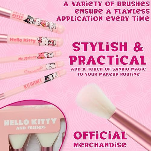 Hello Kitty Makeup Brush Set of 5 Kawaii Fluffy Makeup Headband Women Teens Girls Powder Brush Eyeshadow Brush Beauty Set Anime Cute Gifts thumbnail 5