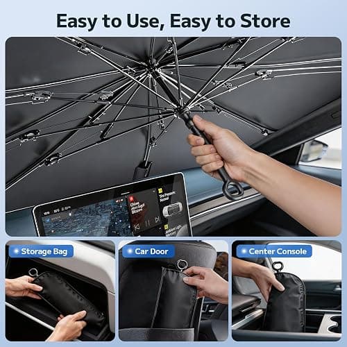 Mihen Windshield Sun Shade Umbrella for Car - Universal Size [100% Blocks Sunlight & Ice Cooling Feel] Foldable Front Window Car Sun Shade Heat Insulation, Protect Car Interior for Car, SUV, Truck thumbnail 6