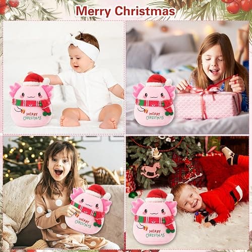 Christmas Plush Axolotl Stuffed Animal - Salamander Plush with Santa Hat Scarf Merry Christmas Embroidery Festive for Kids Lovers Collectors 9 Inch thumbnail 6