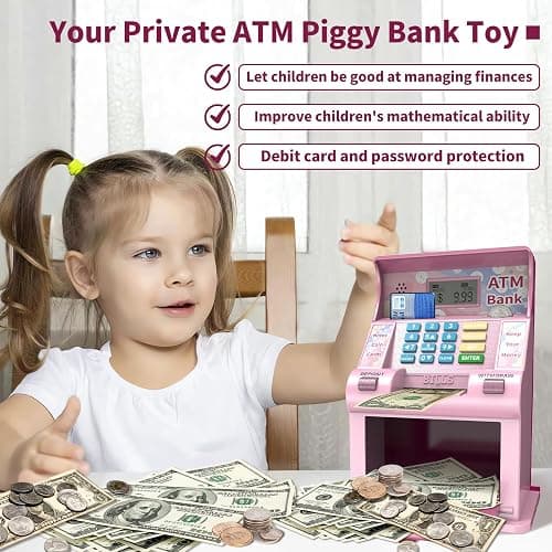ATM Piggy Bank for Kids, Kids Bank for Real Money with Debit Card, Coin Recognition, Target Setting, Bill Feeder, Balance Calculator, Savings Machine Box, Gifts for Teen Boys Girls thumbnail 3