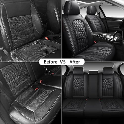 WELLDO Nappa Faux Leather Car Seat Covers Full Set, Waterproof Non-Slip Seat Protector, 0.28in Thickened Cushion, Airbag Compatible Universal Seat Covers for Cars SUV Truck Pickup, Black thumbnail 4