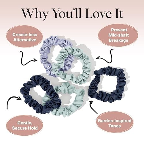 Kitsch Ruched Satin Scrunchies for Women - Garden Bouquet, 5pcs | Wake Up Frizz-Free, No Crease Hair Ties, Softer Than Silk Scrunchies, Stylish Hair Accessories For All Hair Types thumbnail 4