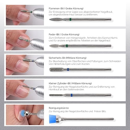 MelodySusie 10pcs Diamant Bits Set Professioneller Schleifkörper Schleifkopf Nagelfräser Aufsätze Set für Maniküre Pediküre Nagelpflege, Silber thumbnail 3