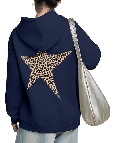 peassa Hoodies for Womens Y2k Oversized Star Print Sweatshirts Aesthetic Cheetah Graphic Hooded Hoodie thumbnail 4