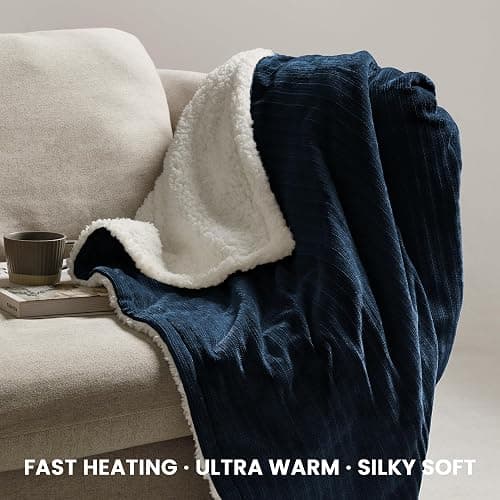 blunique Heated Throw Blanket, 50"x60"Ultra Soft Cozy Chenille Electric Blanket with 10 Heating Levels & 2-10H Auto-Off, Fasting Heating for Couch/Bed, ETL Certified, Machine Washable(Navy) thumbnail 2