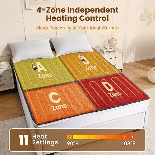 Bearhug Multi-Zone Electric Heated Mattress Pad Queen Size, Dual Control Bed Warmer with Memory & 11 Heat Level, 1-9H Auto Off, Individual Body &Feet Settings, Deep Pocket ETL Certified, Machine Wash thumbnail 2