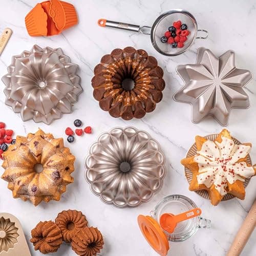 Baker's Secret Nonstick Fluted Cake Pan, Perfect for Fluted Cakes, Die Cast Aluminum Cake Pans, 2 Layers Non-stick Coating For Easy Release, Fluted Cake Pans - (Amour) thumbnail 9