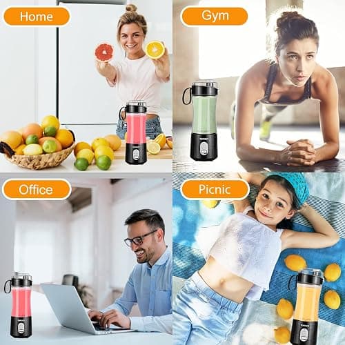 TOPESCT Portable Blender, Personal Mixer Fruit Rechargeable with USB, Mini Blender for Smoothie, Fruit Juice, Milk Shakes 380ml, Six 3D Blades for Great Mixing (Black) thumbnail 5
