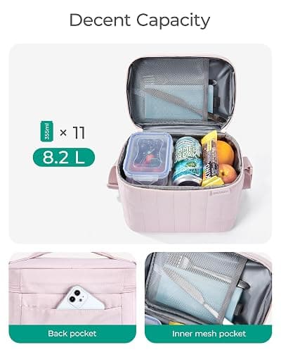 BAGSMART Lunch Box for Women Insulated Lunch Bag Cute Puffer Lunch Tote Bags Lightweight Quilted Reusable Cooler for Work School Picnic or Travel, Pink thumbnail 4