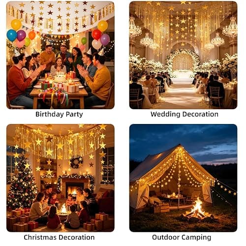 18Strip 94 Inch Gold Star Garland Streamers, Star Tassel Necklace,Party Decor for Birthday Christmas Disco Photo Shoot Background thumbnail 3