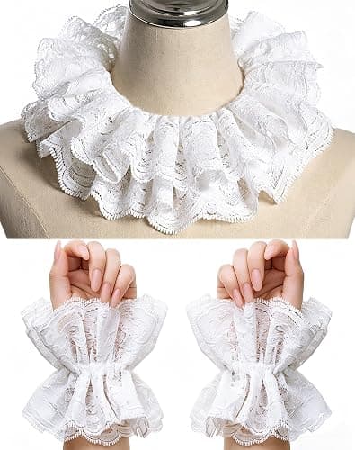 Parma77 Neck Ruffle Collar Cuffs Set, Detachable Clown Costume Accessories - Image 1