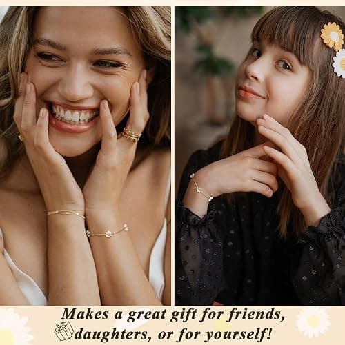 DAYANEY Pearl Bracelets for Women, Gold Bracelet Silver Pearl Jewelry as Gifts for Girls, Dainty Daisy and Heart Braclets Cute Floral Prom Jewelry for Bridesmaid Brazaletes Para Mujer thumbnail 3