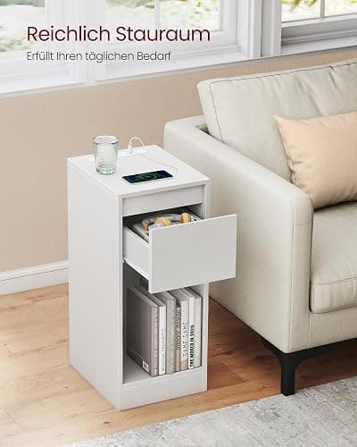 VASAGLE Kailyn Kollektion - Nachttisch, schmal, Beistelltisch, LED-Beleuchtung, 1 USB-A-Anschluss, 1 USB-C-Anschluss, Schublade, offenes Fach, für Schlafzimmer, Wohnzimmer, wolkenweiß LET610W01 thumbnail 6