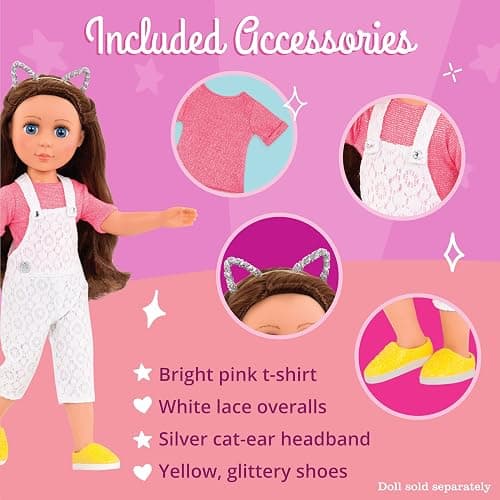 Glitter Girls – 14-Inch Doll Clothes – Glisten & Glam – Lace Overalls & Cat Ear Deluxe Outfit – Toys, Clothes & Accessories For Girls 3-Year-Old & Up thumbnail 3