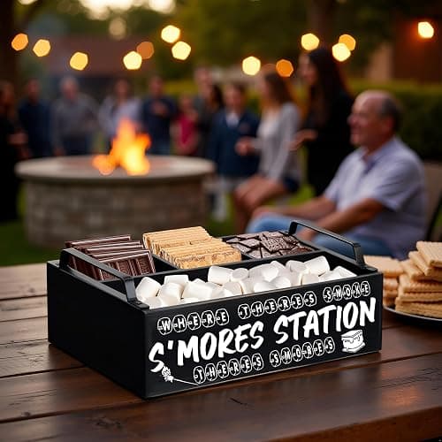 DEALZOOM Smores Station (Black Mini 11x7x3) - Wooden Smores Caddy Holder with Handles - S'Mores Serving Tray for Kitchen - Smores Maker Box for Smores Kit Camping Decor - Smores Accessories Organizer thumbnail 8