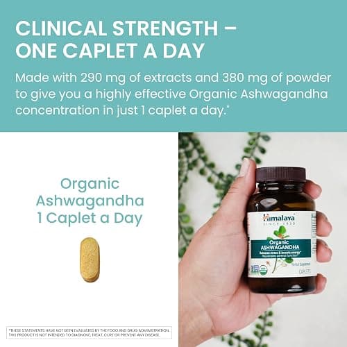 Himalaya Organic Ashwagandha Root, 60 Day Supply - Herbal Adrenal Support Supplements for Stress Relief and Energy Support - USDA Organic, Non-GMO, Vegan, Gluten Free, No Additives, 670 mg, 60 Caplets thumbnail 7