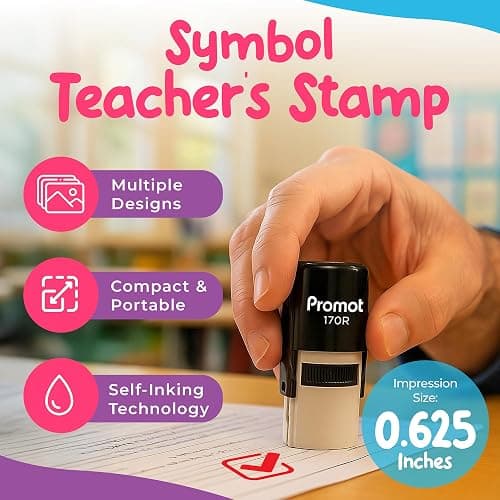 Promot - Self-Inking Stamps for Teachers, Round Rubber Stamp for Grading & Feedback, Quick-Dry Ink Stamps, Clear Imprint, Refillable Classroom Stamp & No-Mess Design (Check Box) thumbnail 2