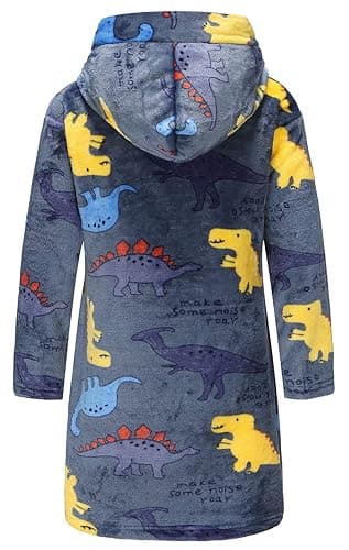E.W Apparel Boys Fleece Robe Girls Hooded Bathrobe Toddlers Soft Fuzzy Robe for Kids - 3-4T - Dinosaur thumbnail 2