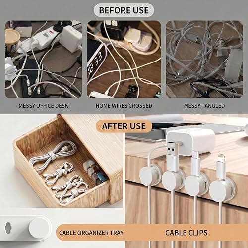 CUULANIX 6 Stück Magnetische 360° Drehbar Kabelhalter Selbstklebend, Wird mit zwei kabelorganizer, Einhand Kabelclips Universal Kabel Organizer für USB Ladekabel HDMI Audiokabel bis 7,5mm(Weiß) thumbnail 6