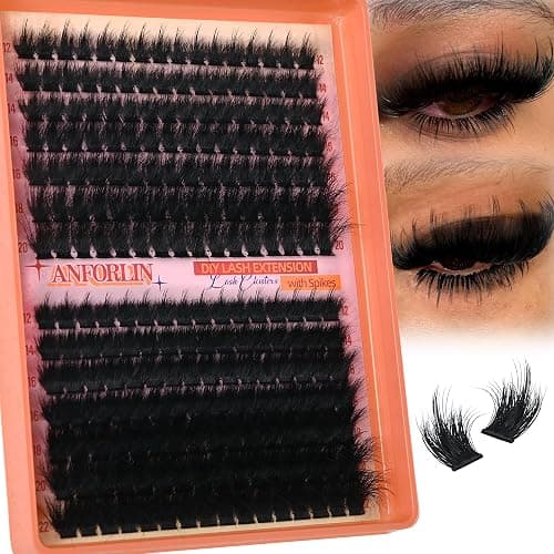Thick Lash Clusters With Spikes 180D+280D Volume Eyelash Clusters 12-22MM Long Manga Lash Extension Spiky Cluster Eyelash Extensions 224Pcs Manga Individual Lashes DIY at Home by Anforlin - Image 1