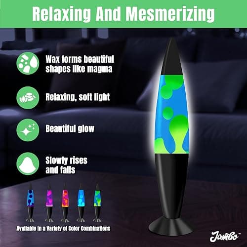 JAMBO 16" Beautiful Lamp- Blue with Yellow/Green Wax, Relaxing Liquid Lamp for Living Room Office Bedroom Adults Teens Kids, Magma Light, Night Light Nightlight, Home Decor thumbnail 5
