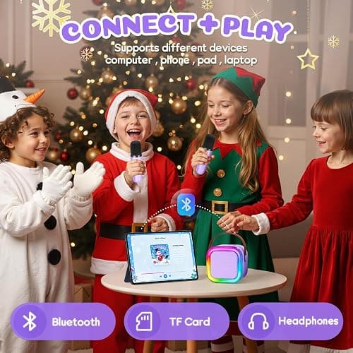 IROO Mini Karaoke Machine for Kids, 2025 TOP Toys Christmas Birthday Gifts Ideas for Girls Ages 4, 5, 6, 7, 8, 9, 10, 12+ Years Old, Portable MP3 Player with 2 Wireless Mics for Party thumbnail 5