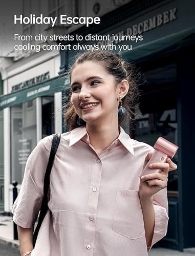 JISULIFE Mini Handheld Fan Life9S - Sleek Chrome: Turbo Power, 22 Hours Cooling, LED Display, 5000mAh, 5-Speed, Small Portable Fan for Travel, Cruise, Concerts, Trendy Gifts for Women Men - Pink thumbnail 7