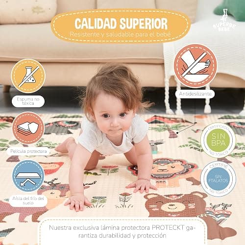 Alfombra de juego para niño Bebe 150 x 180 x 1 cm Alfombra de suelo XXL de espuma gruesa plegable reversible – Tapete de despertar para bebé – Tapete de motricidad que favorece el desarrollo thumbnail 3