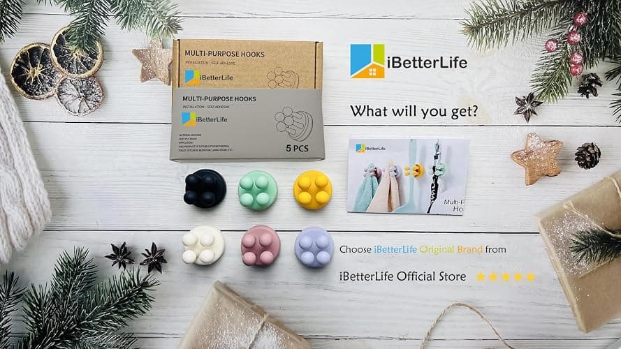 iBetterLife 5Pcs Self-adhesive Hooks Holders - Mounted to Wall Mirror for Clipping & Hanging Toothbrush Razor Towel Key Plug Cable, Utility Holder for Kitchen Bathroom Home Office Dorm Room Essentials thumbnail 3