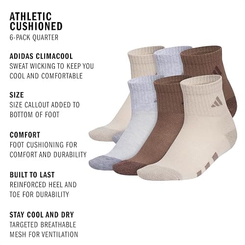adidas Unisex Kids Quarter Ankle Socks for Boys and Girls Youth (6-Pack) Athletic Cushioned and Comfortable thumbnail 3