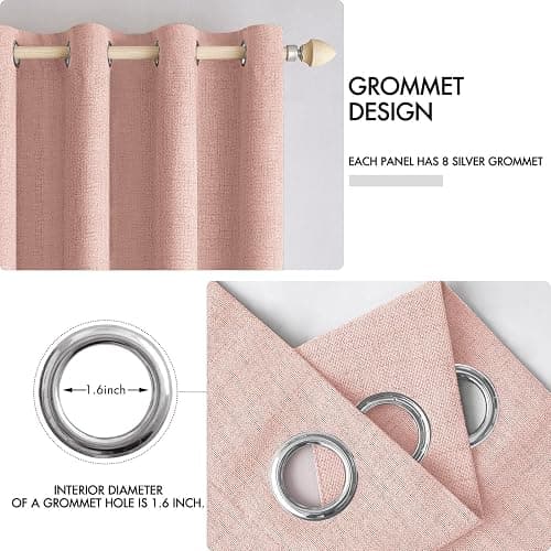 MIULEE 100% Blackout Linen Curtains for Bedroom 52x84 Inches Blush Pink | Room Darkening, Light Blocking, Thermal Insulated, Grommet Top, Linen Textured, Window Curtains for Living Room, 2 Panels thumbnail 4