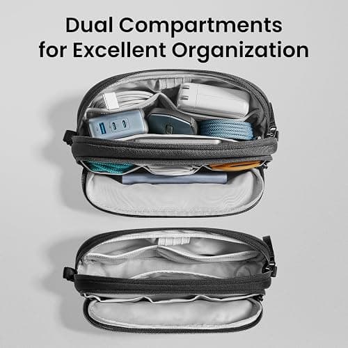 tomtoc Electronic Organizer Travel Case, Water Resistant Dual Compartment Tech Pouch Cable Organization Storage Bag for Charger, Cord, Phone, Hard Drive, Power Bank, Accessories Travel Essentials thumbnail 2