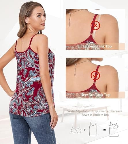 Camisoles for Women with Built in Bra Adjustable Strap Tank Tops Cami Sleeveless Summer Tops for Workout Sleeping Traveling thumbnail 4