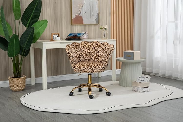 ZOBIDO Comfy Home Office Task Chair with Wheels, Cute Modern Upholstered Velvet Seashell Back Adjustable Swivel Vanity Desk Chair, for Women, for Girls, Living Room(Leopard Stripe) thumbnail 2