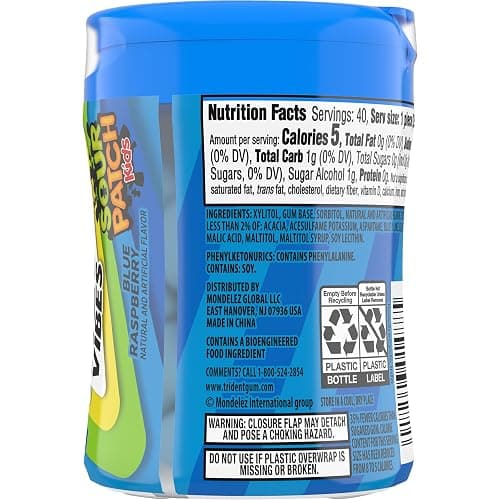 Trident Vibes SOUR PATCH KIDS Blue Raspberry Sugar-Free Chewing Gum, 40 Piece Bottle thumbnail 14