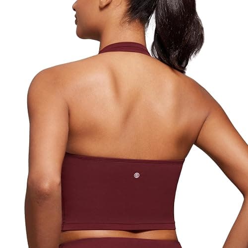 CRZ YOGA Butterluxe Halter Crop Tank Tops for Women - Open Back Padded Longline Sports Bras Workout Gym - Image 1