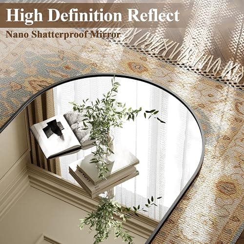 ZENOMIRRIS Arched Full Length Mirror 65"x24" - Floor Standing Body Mirror with Aluminum Frame,Leaning Hanging for Bedroom Cloakroom Living Room Black thumbnail 3