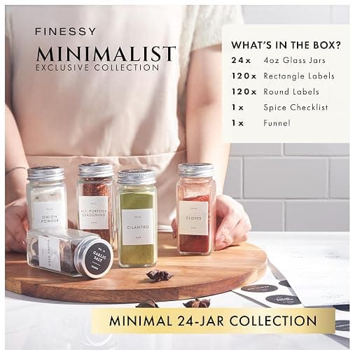 Glass Spice Jars with Labels with Metal Lids and Shakers Minimalist 24 Pack Set, 4oz Small Clear Empty Spice Bottles Seasoning Containers with Label Organizer Square Herb Seasoning Jars for Kitchen thumbnail 3