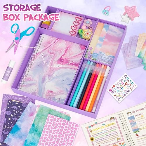 QIYVLOS 2 Pack DIY Journal Kit for Girls, Journaling Diary Toys for Ages 8-13, Arts and Crafts Birthday Stationery Set Gifts for Teen Girls Ages 8 9 10 11 12 13 14 Year Old thumbnail 5