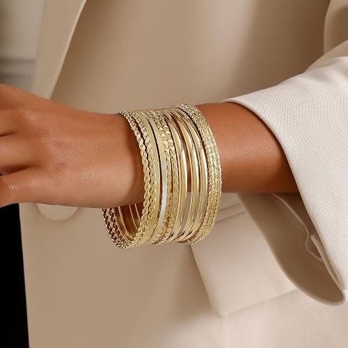 AYWFCBF Gold Bangles for Women, 12 Pcs Boho Stackable Bracelets Multi Layer Textured Chunky Bracelets Jewelry Set for Women thumbnail 3