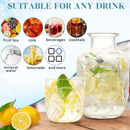 3 Set Bedside Water Carafe and Glass Set 18 OZ Vintage Glass Water Pitcher with 5 OZ Cup Set Clear Glass Water Pitcher for Bedroom,Bar,Bathroom,Hotel,Restaurant,Juice,Mouthwash Container,Style-1 thumbnail 5