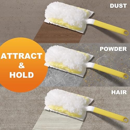 JOYMOOP Disposable Electrostatic Duster for Cleaning, with 2 Handles & 24 Ct Yellow Heavy Duty Refills for Swiffer Feather Duster, Household Cleaning Tool for Electronics, Dusting Furniture, Blinds thumbnail 8