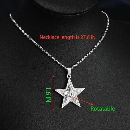 Vurotry Silver Star Necklace Star Pendant Necklace Fashionable And Avant Garde Cubic Zirconia Rotating Stars Necklaces Pentagram Necklace Can Be Worn By Both Men And Women Jewelry thumbnail 3