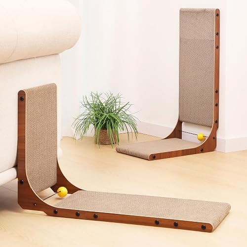 FUKUMARU Cat Scratcher, 26.8 Inch Cat Scratch Pad for Indoor Cats, L Shaped Cardboard Vertical Cats Scratching Board with Ball Toy, Walnut Color, 2 Packs thumbnail 8