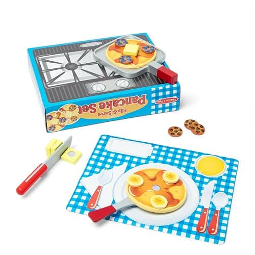 Melissa & Doug Flip and Serve Pancake Set (19 pcs) - Wooden Breakfast Play Food - Image 1