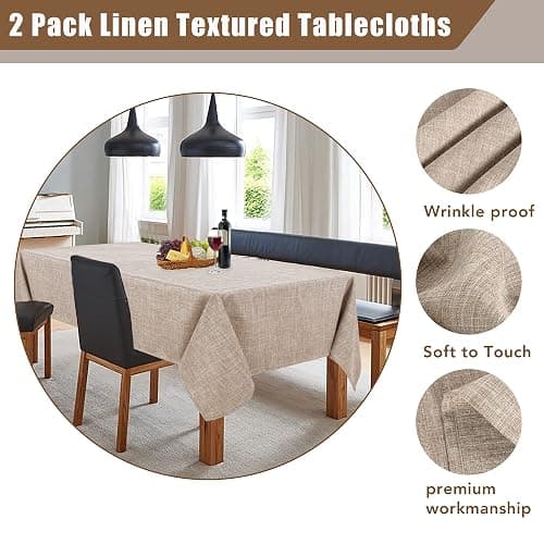 Fitable Nature Faux Linen Tablecloths Rectangle 60 x 84 Inch - 2 Pack Neutral Table Clothes for 4-6 Foot Tables, Wrinkle-Proof Faux Burlap Table Cover for Dining, Farmhouse, Outdoor Picnic, Camping - 60"x84" | 2 Pack - Nature thumbnail 4